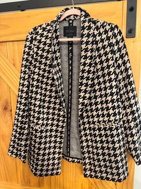 Sanctuary Black and Cream Houndstooth Open Blazer